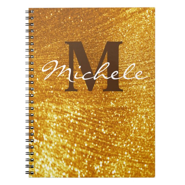 Carnet Monogramme Personnalisé Gold Glittery (Devant)