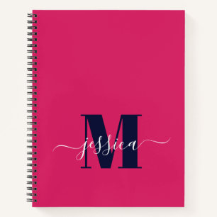 Carnet Monogramme personnalisé Hot Pink et Navy