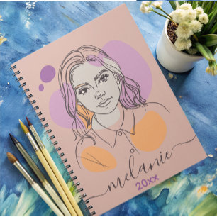 Carnet Monogramme personnalisé minimaliste Portrait Abstr