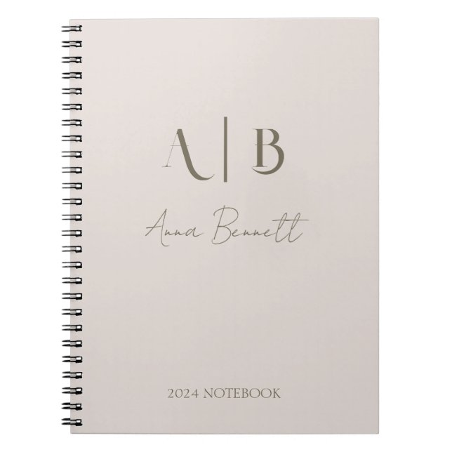 Carnet Monogramme personnalisé moderne Initiales Nom Beig (Devant)