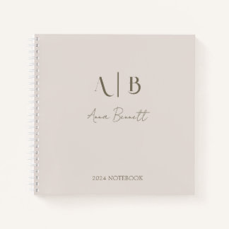 Carnet Monogramme personnalisé moderne Initiales Nom Beig
