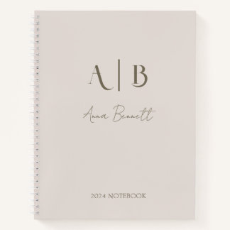 Carnet Monogramme personnalisé moderne Initiales Nom Beig
