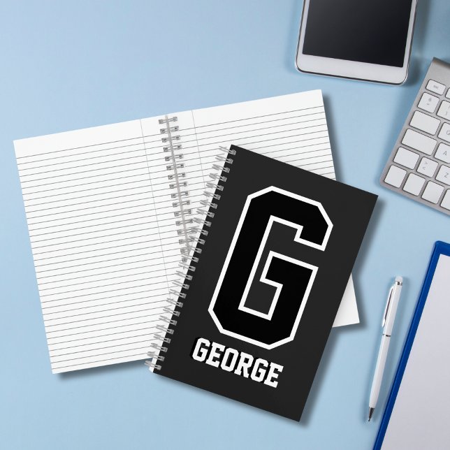 Carnet Monogramme personnalisé noir et blanc (Créateur téléchargé)