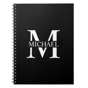 Carnet Monogramme personnalisé noir et nom 
