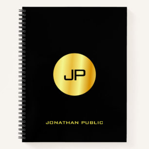 Carnet Monogramme personnalisé noir et or élégant moderne