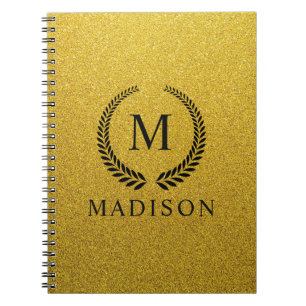Carnet Monogramme personnalisé noir et or pailleté or dor