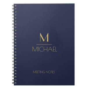 Carnet Monogramme personnalisé   Nom Marine & Or
