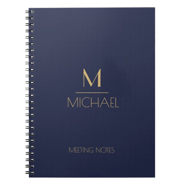 Carnet Monogramme personnalisé | Nom Marine & Or (Devant)