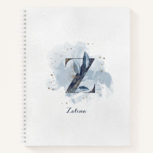 Carnet Monogramme personnel floral moderne lettre Z bleu