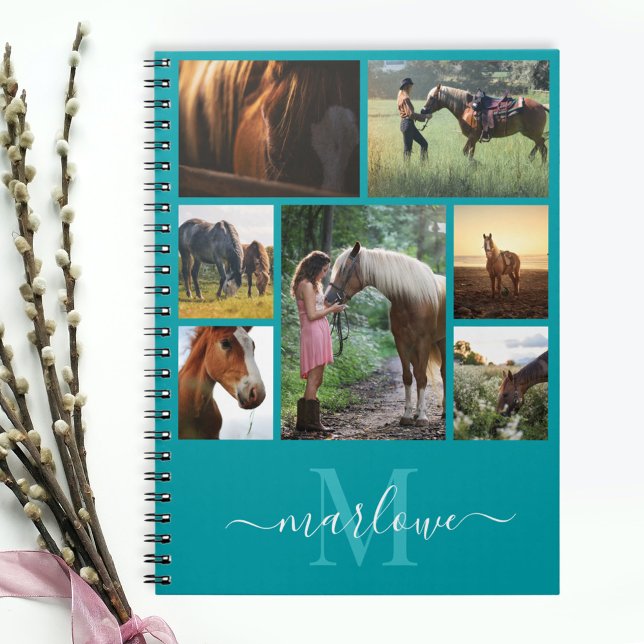 Carnet Monogramme Photo Collage Turquoise Nom personnalis (Créateur téléchargé)