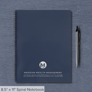 Carnet Monogramme professionnel bleu et argent