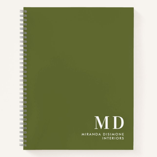 Carnet Monogramme professionnel Initial Olive Green (Devant)