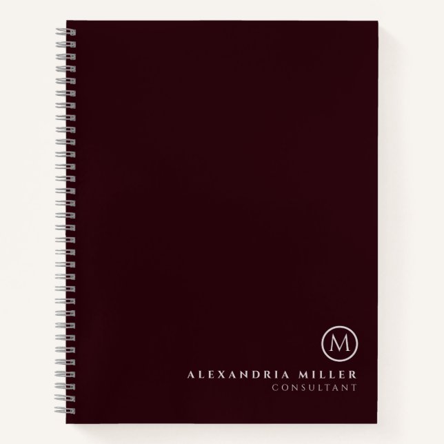 Carnet Monogramme professionnel minimal | Bourgogne et gr (Devant)