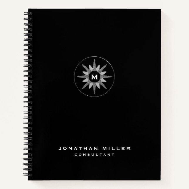 Carnet Monogramme professionnel noir et argent initial (Devant)