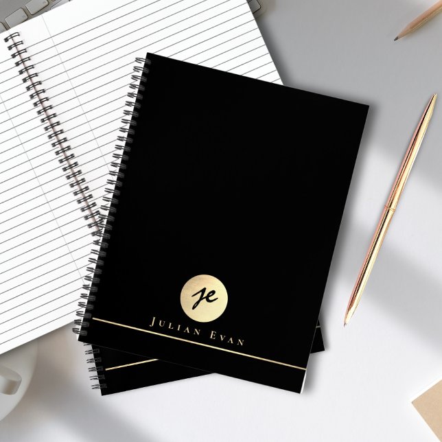 Carnet Monogramme professionnel noir or Spirale exécutive (Professional Black Gold Monogram Executive Spiral Notebook)
