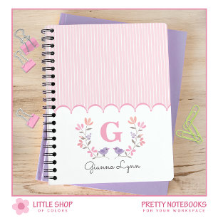 Carnet Monogramme rayures florales roses
