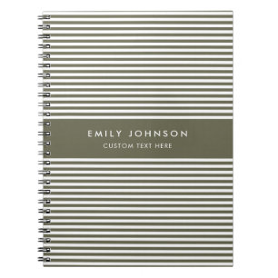 Carnet Monogramme Rayures Vert Olive Minimaliste Moderne