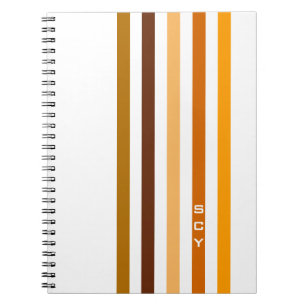 Carnet Monogramme rayures verticales orange marron clair