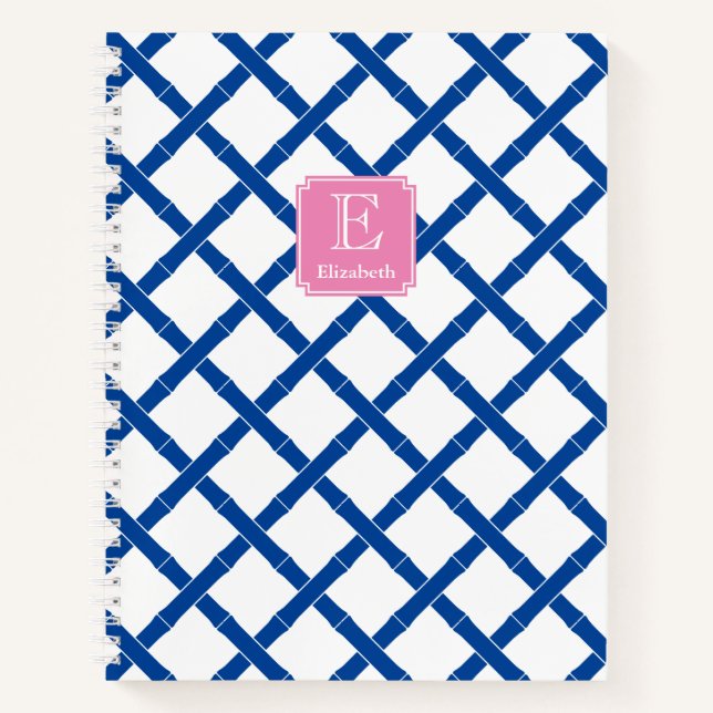 Carnet Monogramme Rose Avec Trellis Bleu Et Blanc En Bamb (Devant)