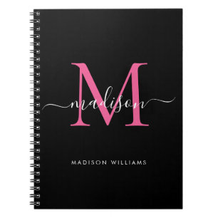 Carnet Monogramme rose chaud noir fille Nom initial du sc
