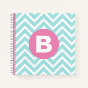 Carnet Monogramme rose chevron bleu clair tendance