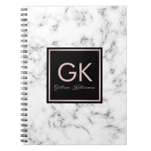 Carnet Monogramme rose d'or de marbre blanc