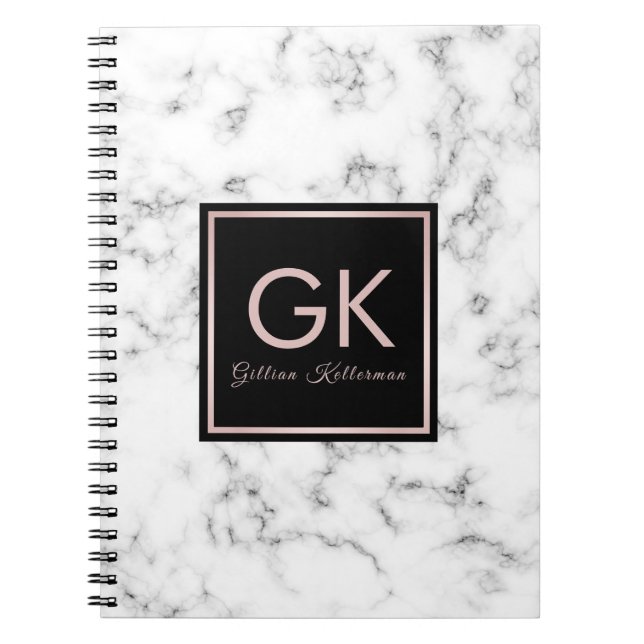 Carnet Monogramme rose d'or de marbre blanc (Devant)
