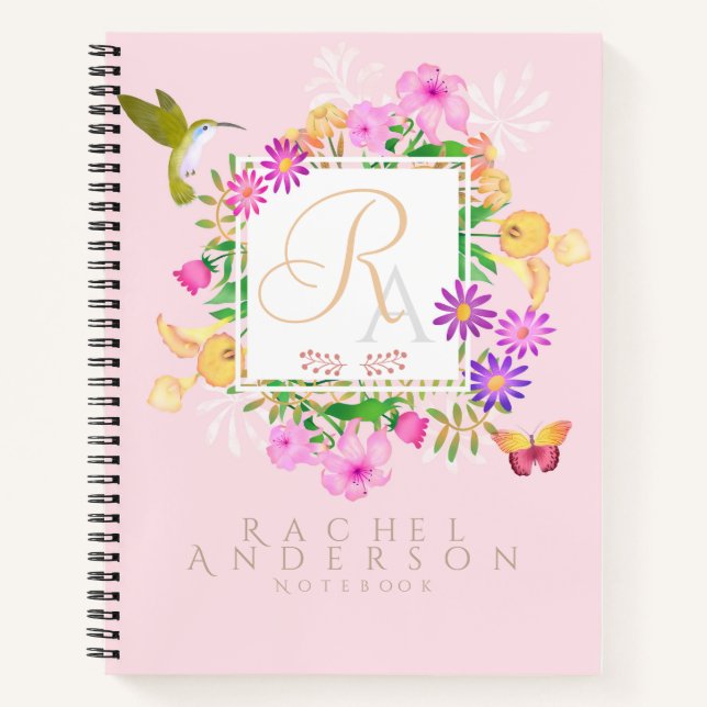 Carnet Monogramme rose du jardin floral (Devant)