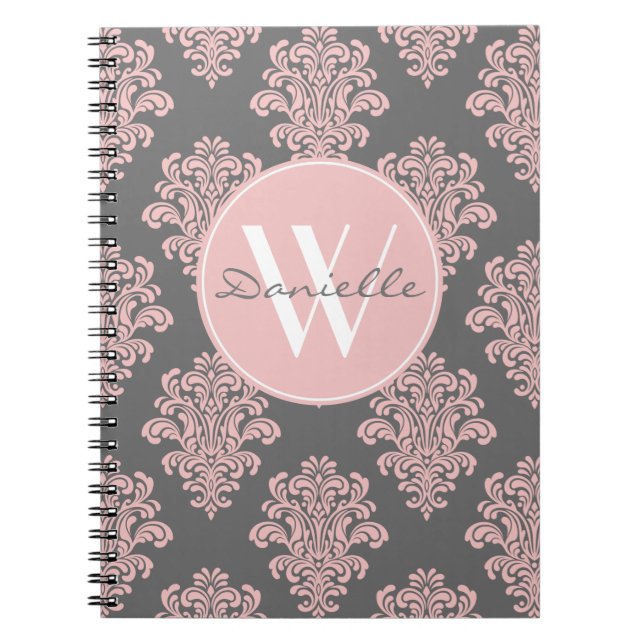 Carnet Monogramme rose et gris pour filles (Devant)
