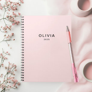 Carnet Monogramme rose et nom personnalisé Personnalisé