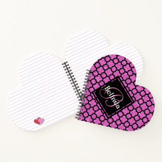 Carnet Monogramme rose et Parties scintillant Quatrefoil 