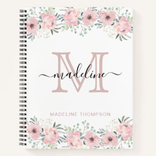 Carnet Monogramme rose floral élégant moderne