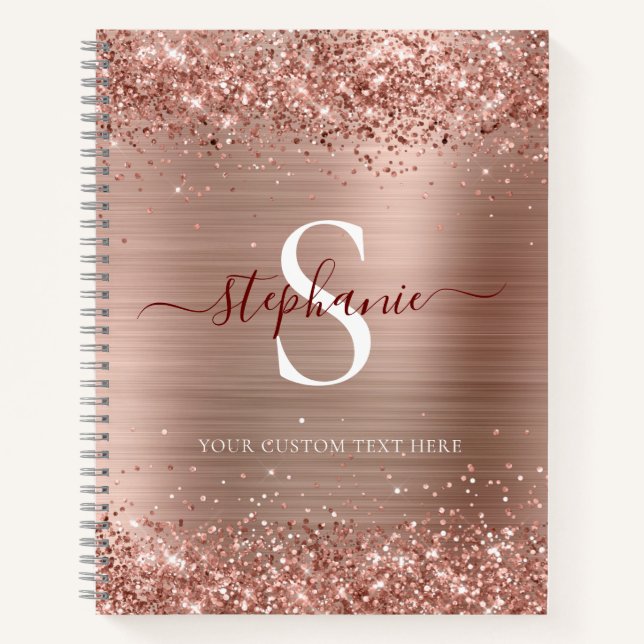 Carnet Monogramme Rose Gold Faux-Parties scintillant Girl (Devant)