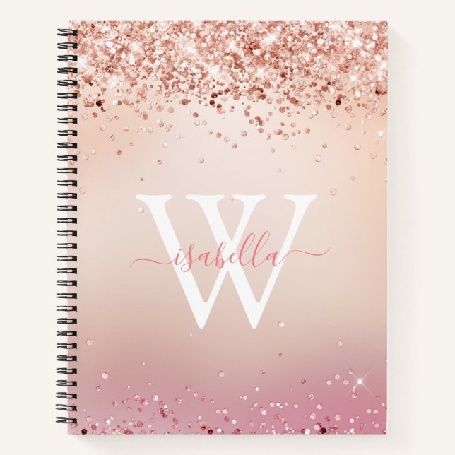 Carnet Monogramme Rose Gold Parties scintillant Élégant N (Devant)