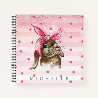 Carnet Monogramme rose lapin peint à la main