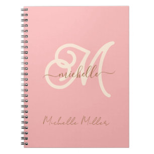 Carnet monogramme rose moderne nom commercial initial or
