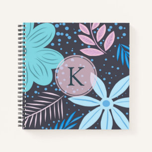 Carnet Monogramme rose Motif moderne Big Blue Flower