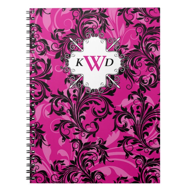 Carnet Monogramme Rose noir blanc manuscrit (Devant)