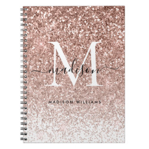 Carnet Monogramme Rose or rose Parties scintillant étince