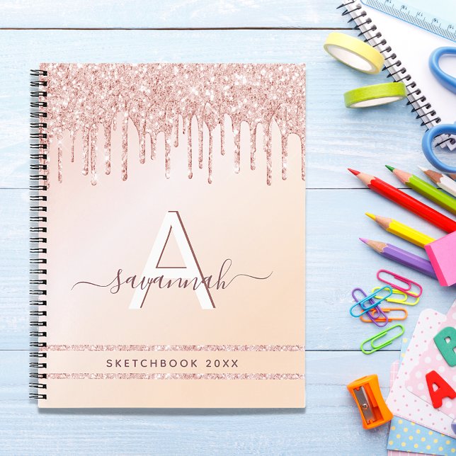 Carnet Monogramme rose or rose parties scintillant modern (Créateur téléchargé)