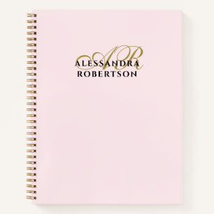 Carnet Monogramme Rose Pâle Or Noir Minimaliste Élégant