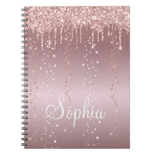 Carnet Monogramme Rose Parties scintillant de goutte d'or
