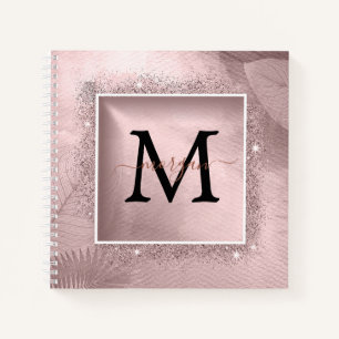 Carnet Monogramme rose Parties scintillant or