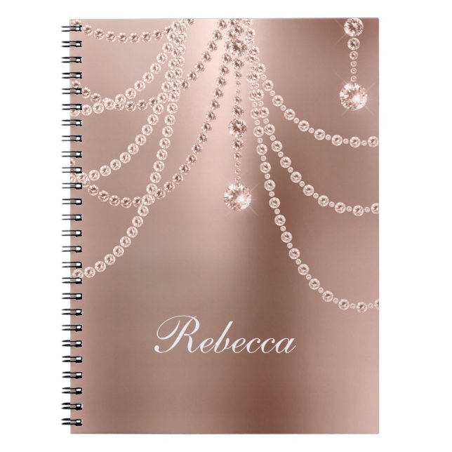 Carnet Monogramme Rose perles d'or Diamants Bling Glam (Devant)