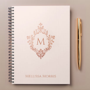 Carnet Monogramme Rose Rose Or Elegant Vintage Crest Nom