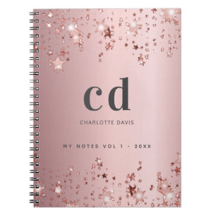 Carnet Monogramme rose roux rose étoile