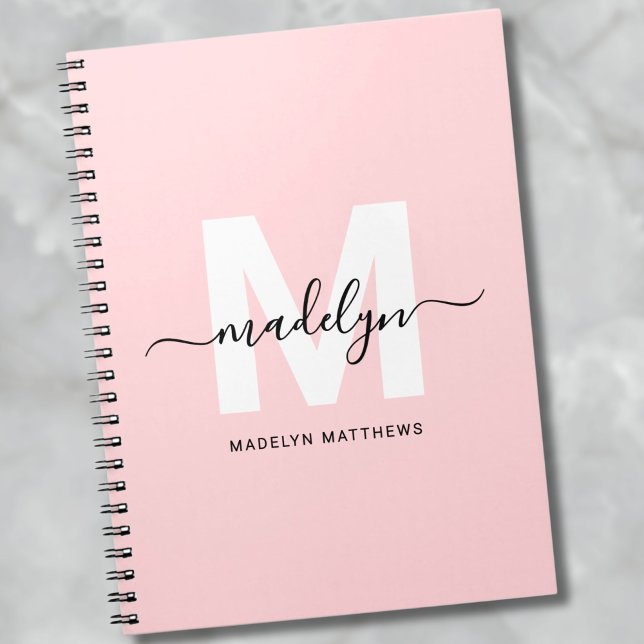 Carnet Monogramme rose vif pour fille personnalisée (Girly Blush Pink Monogram notebook)