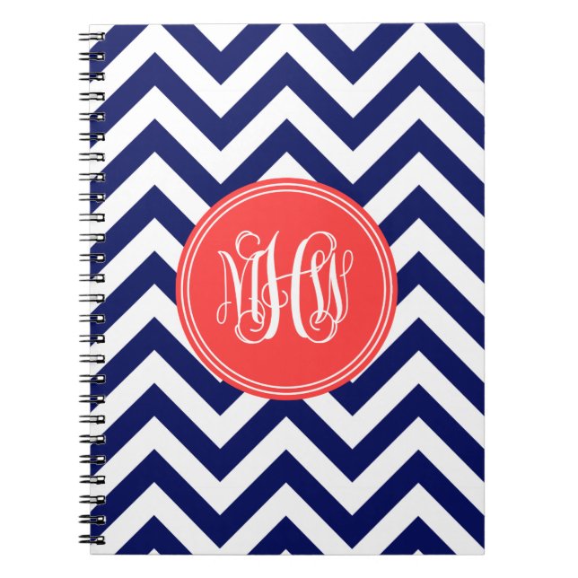 Carnet Monogramme rouge de corail blanc de manuscrit de (Devant)