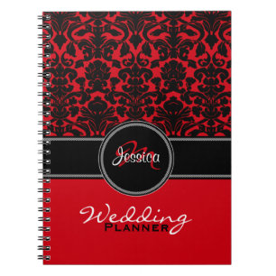 Carnet Monogramme Rouge noir blanc Mariage damassé Planne
