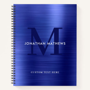 Carnet Monogramme Royal Bleu Métallique Brossé